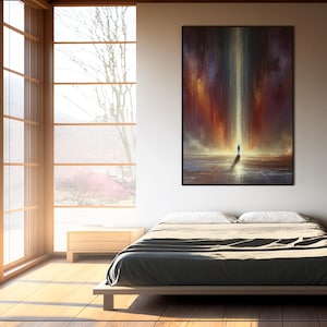 Surreal Galaxy Wall Art – Mystical Light Portal Print – Dreamscape Abstract Sky Painting – Cosmic Silhouette Digital Download Decor