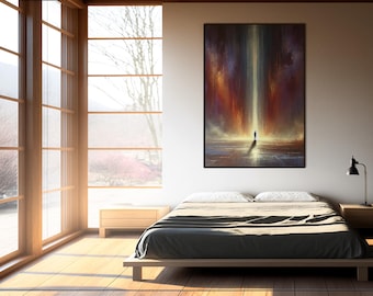 Arte mural surrealista de un portal: Impresión luminosa de una galaxia cósmica para dormitorio o sala de meditación.