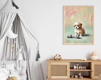 Pastel Cavapoo Puppy Print – Nursery Kids Room Decor (Digital Download)
