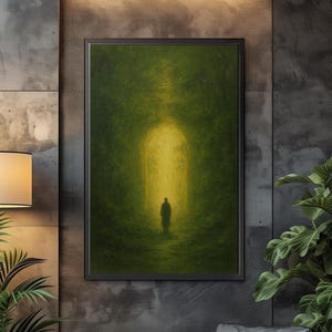 Forest Wall Art – Green Nature Landscape Print with Light Figure – Mystical Fantasy Digital Download for Home or Office Decor