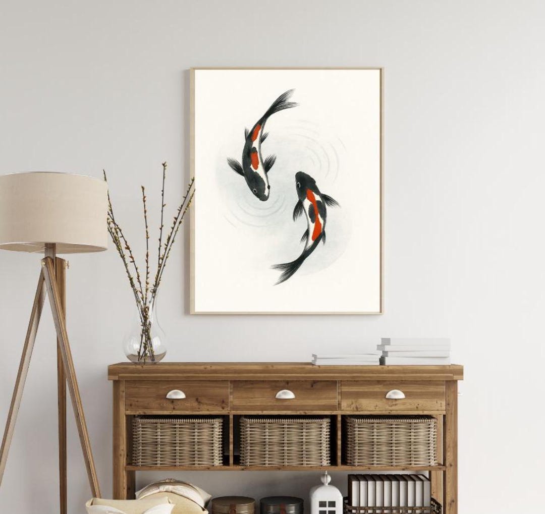 Japanese Koi Fish Wall Art – Zen Ink Painting Print | Minimalist Asian ...