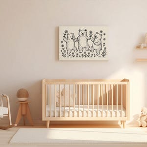 Dancing Bear Wall Art – Woodland Nursery Animal Print – Black and White Bear Decor – Kids Room Digital Download – Playroom Poster