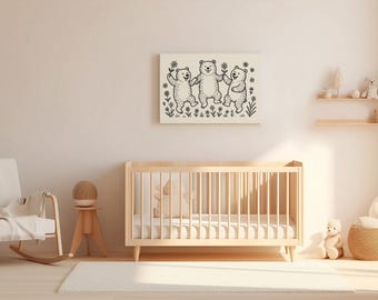 Dancing Bears Nursery Print – Woodland Bear Art for Kids Room | Whimsical Folk Animal Decor