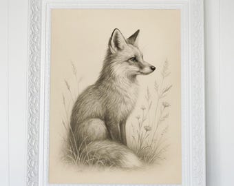 Nordic Winter Folk Art Print – Snowy Forest Animal Illustration for Rustic Scandinavian Wall Decor