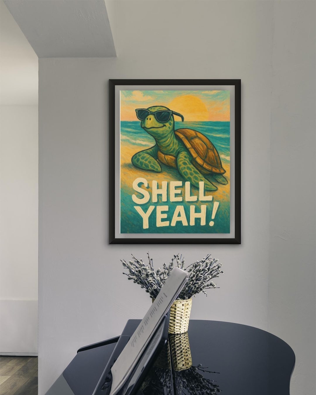 Shell Yeah Turtle Wall Art – Funny Ocean Animal Print – Retro Coastal ...