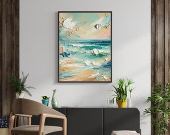 "Abstraktes Küsten Ozean Wand Bild ""Strand Meer"" Gemälde Druck, Maritime Dekoration (Digitaler Download)"