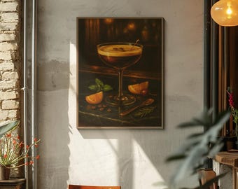 Espresso Martini Print: Moody Vintage Cocktail Art (Digital Download)