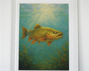 Trout Wall Art – Rustic Fishing Cabin Decor, Vintage Fish Illustration for Lake House & Lodge