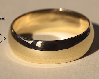 3MM to 6MM Half Round Solid Gold Wedding Band Men-Women Wedding Band Gifts For Him-Her Plain Dome Shaped Gold Band Polished Engagement Band