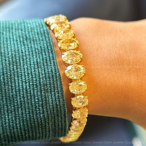 Canary Yellow Oval Moissanite Diamond Tennis Bracelet Oval Shape Bracelet Wedding & Anniversary Gift Graduation Diamond Bracelet For Women