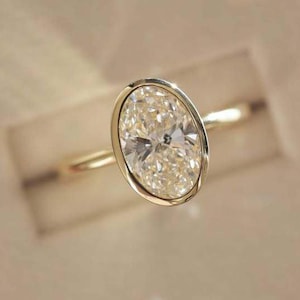 2Ct Oval Cut Bezel Set Solitaire Ring Oval Moissanite Engagement Ring Thin Band Ring Gifts For Women Bezel Set Wedding Ring Proposal Ring