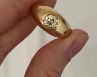 Solid 14K Gold Signet Ring 1.50CT Round Brilliant Cut Moissanite Diamond Solitaire Engagement Ring Flush Set Vintage Style Ring Gift For Him