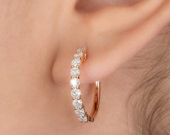Round Lab Grown Diamond Hoop Earring diamond hoop earrings gold huggies 14k solid gold cartilage hoop Gifts For Women Daily Wear Earring