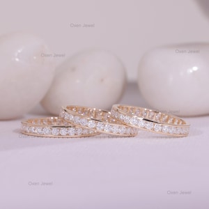 Ronde diamant kanaal set trouwring volledige eeuwigheid ring bijpassende band stapelring voor verlovingsring bruids stapels diamanten band cadeau