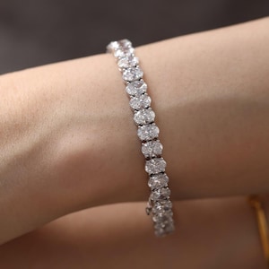 Pulsera de tenis de moissanita ovalada Pulsera de tenis de aniversario Pulsera de tenis para mujer Joyería de boda Pulsera de diamantes ovalados Pulsera de boda