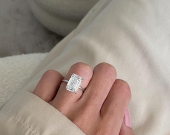 5.0Ct Emerald Cut Moissanite Diamond Solitaire Ring 14K Solid White Gold Wedding Ring Four Claw Prong Ring Anniversary Ring Gift For Women