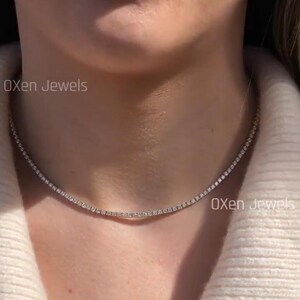 Collar de tenis con diamantes redondos pequeños y moissanita para mujer, joyería fina, regalo para esposa o prometida, collar de boda, regalo de aniversario.