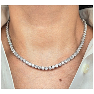 24 TCW Round Diamond Tennis Necklace Fine Necklace Moissanite Necklace Sterling Silver Necklace lab grown necklace for women Wedding Jewlery