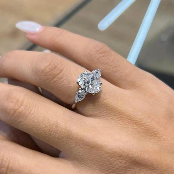 Oval Engagement Ring With Pear Side Stones Carat Oval Diamond