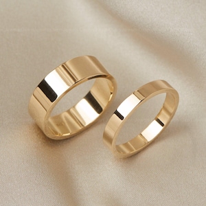 Solid Yellow Gold Flat Wedding Band Classic Wedding Rings For Men and Women High-Polished Gold Band 7 MM Cigar Band Personalized Ring