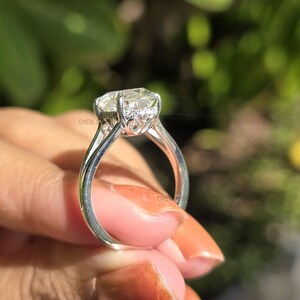 Oval Cut Moissanite  Engagement Ring, Split Shank Band, Hidden Halo, 14K White Gold Wedding Ring, Promise Ring Anniversary Gift