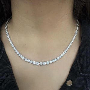 10 TCW Graduated Lab Grown Diamond Tennis Necklace Riviera Fine Tennis Necklace Three Prong Set Round Diamond Necklace Lab Diamond Necklace
