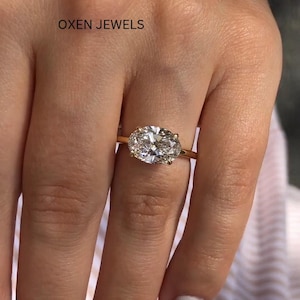 3.0 Ct Oval Cut Solitaire Moissanite Diamond Ring East-West Set Law Profile Set Ring Dainty Ring Proposal Ring Oval Diamond East West Ring