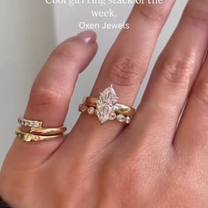 Marquise Solitaire With Cigar Band Accent Bezel Band Marquise & Round Diamond Band Bridal ring Set Women Ring Wedding Ring Set 14k Gold
