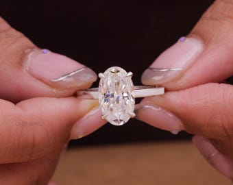 3.75ct Oval Solitaire Engagement Ring 14k White Gold Hidden Halo Setting Elongated Oval Hybird Moissanite Diamond Ring Promise Gift Rings
