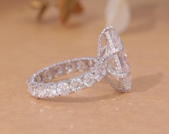 Verlobungsring mit 10 Karat Moissanit im Marquise-Schliff, Pavé-Diamantring, Ehering aus 18 Karat Weißgold