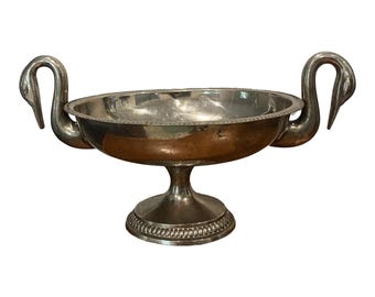 Vintage French Silverplate Double Swan Handle Champagne Punch Bowl