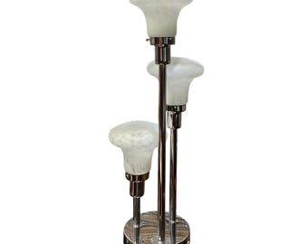 Lámpara de mesa atómica vintage de la era espacial de los años 70 con cristal de Murano blanco leopardo manchado soplado a mano