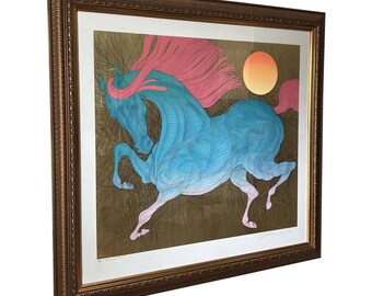 2009 Arte de caballo en pan de oro numerado y firmado "Robuste" de Guillaume Azoulay