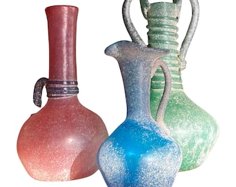 Vintage 1960s Seguso Scavo Style Murano Glass Small Vases - Set of 3