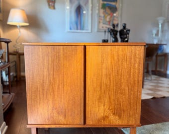 Mueble para discos danés de estilo moderno de mediados de siglo, circa 1960.
