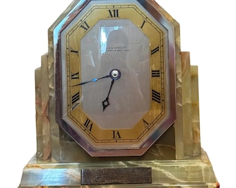Reloj de repisa Art Déco antiguo de mármol y ónix de Reid & Sons, alrededor de los años 30