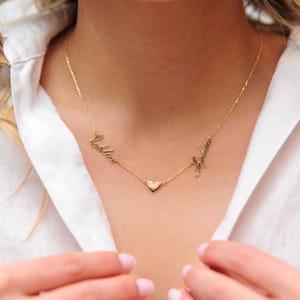 2 Names Necklace with Heart, Personalized Couple Names Necklace, Name Necklace Gift for Mom, Two Name Necklace, Gift for Wife, Mom of Two