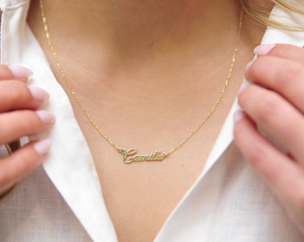 14K Plated Gold Name Necklace, Gold Minimalist Necklace, Name Necklace, Personalized Gift, Gift For Her, Christmas Gift, Christmas Necklace