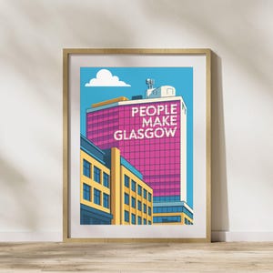 People Make Glasgow Poster | Colourful Glasgow Wall Art | A4 Digital Download | Modern Travel Print | Scotland City Decor