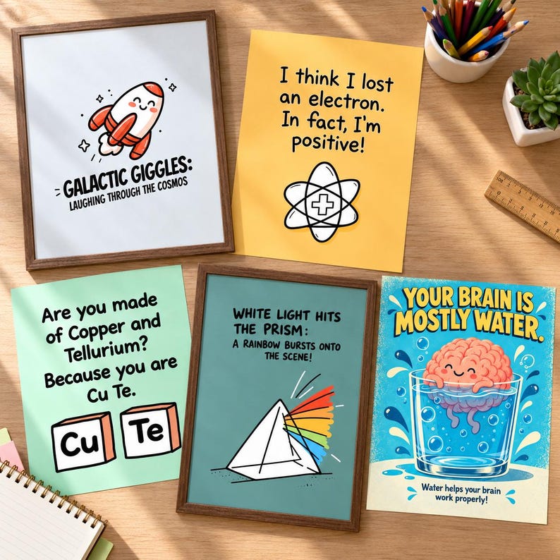 32 Science Posters Set, Funny Chemistry Biology Physics Jokes Bundle ...