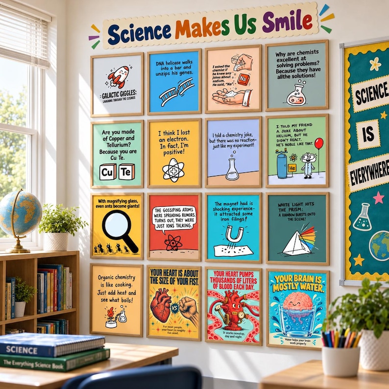 32 Science Posters Set, Funny Chemistry Biology Physics Jokes Bundle ...