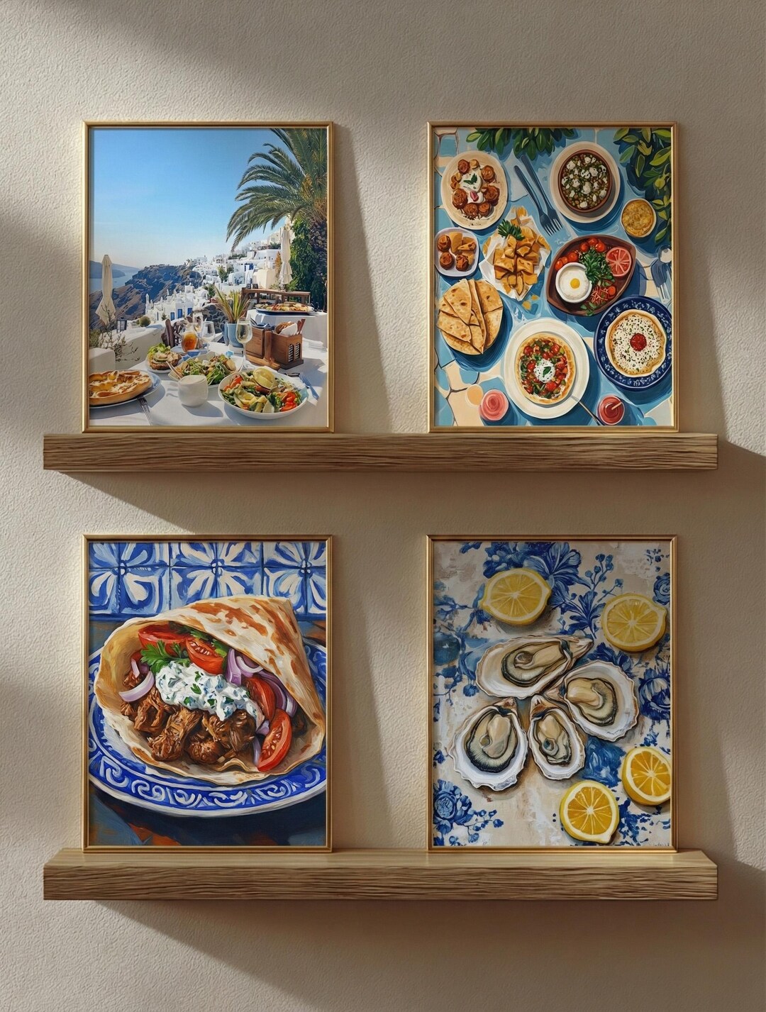 set of three mediterranean kitchen prints | framed... Mediterranean Food Art Prints | Greek & Coastal Cuisine Posters ...