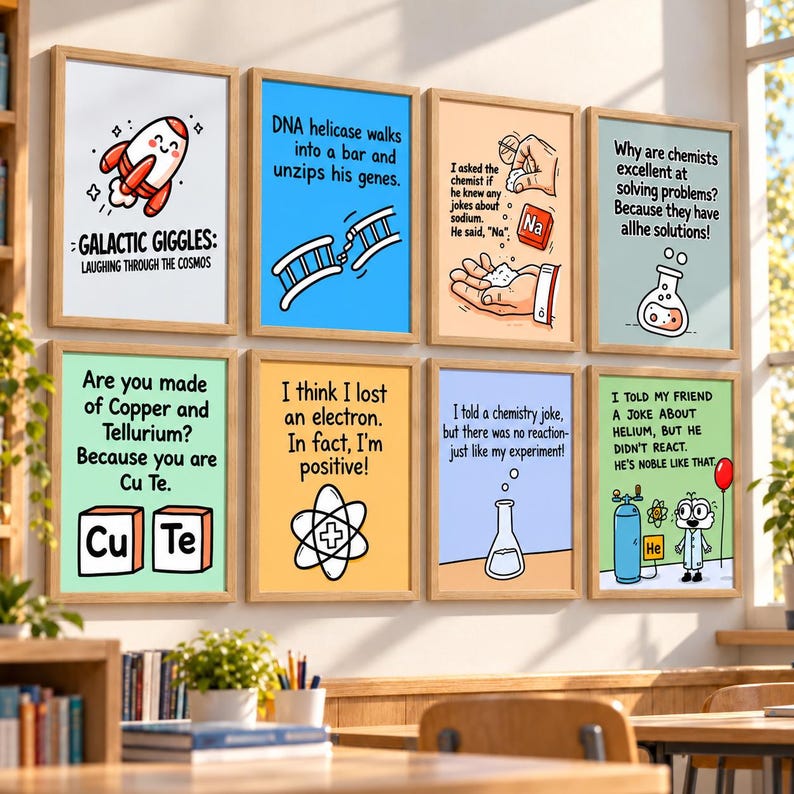 32 Science Posters Set, Funny Chemistry Biology Physics Jokes Bundle ...