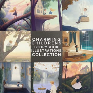 32 Charming children&#39;s storybook illustrations collection, Vintage storybook art prints, Whimsical kids room decor, Nursery wall art prints
