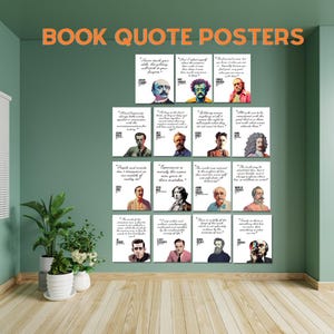15 Renowned Authors Quote Poster set, Decorative prints for booklovers, literature quotes for classrooms, literary classics collage set