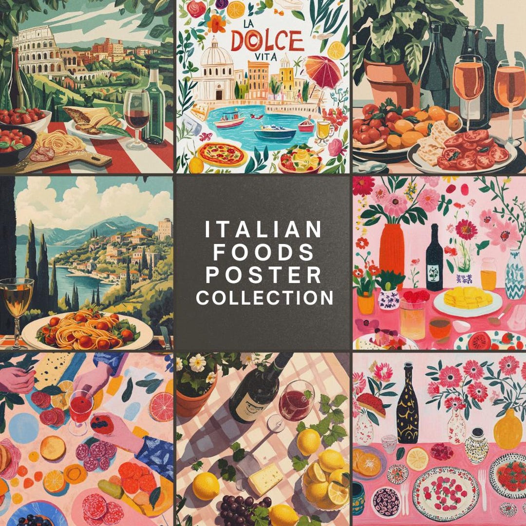 300 mediterranean kitchen posters bundle, retro café... Italian Foods Poster Set: Traditional Cuisine Art Prints (digital ...