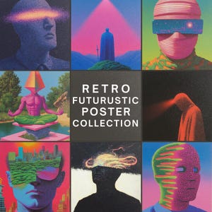 Retro Futuristic Poster Set: 80s Sci-Fi Surrealism (Digital Download)