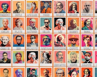 Famous Authors Poster Bundle, Literary Wall Art Set (60 Digital Posters)