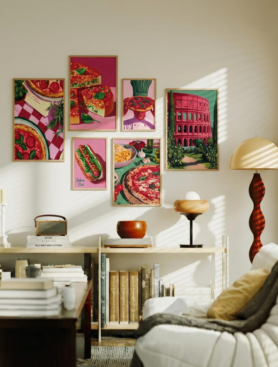 italian kitchen wall decor | kitchen wall art set of... Retro Italian Kitchen Digital Wall Art Set With Pizza Pasta and Wine ...