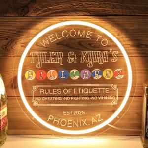 Letrero de neón LED de billar personalizado: decoración personalizada para salas de juegos